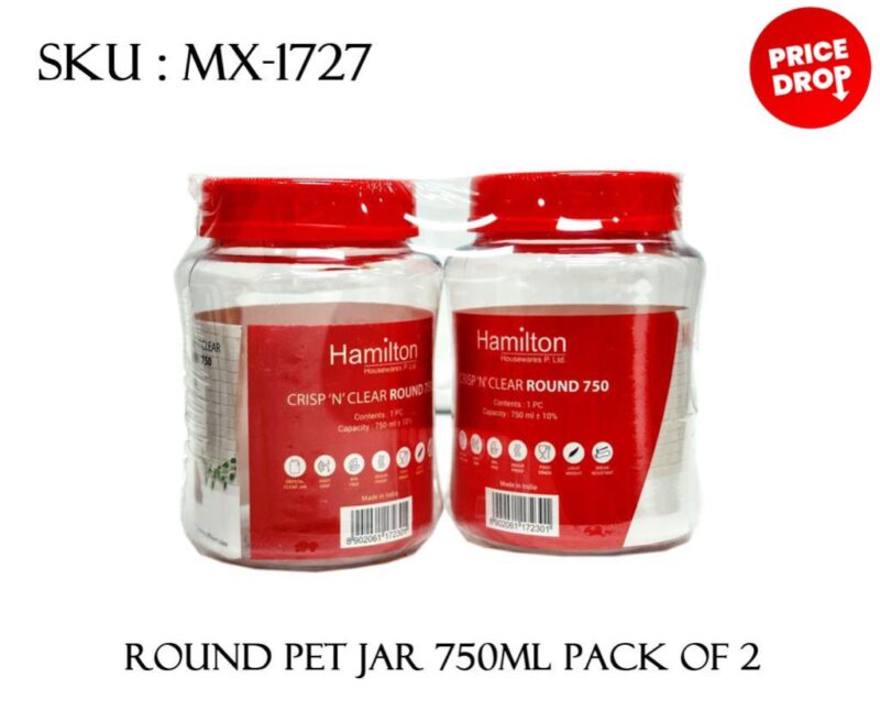 ROUND PET JAR 750ML PACK OF 2 *48*