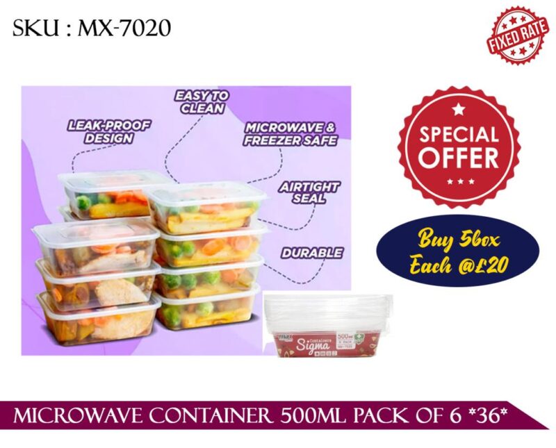 **MICROWAVE CONTAINER 500ML Pack Of 6 *36*