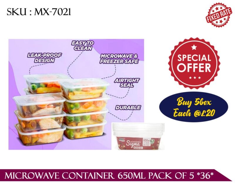 **MICROWAVE CONTAINER 650ML Pack Of 5 *36*