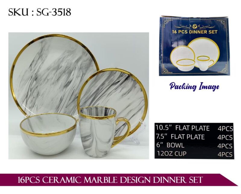 16PCS CERAMIC MARBLE DESIGN DINNER SET