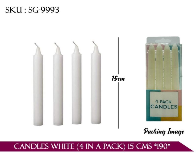 Candles white (4 in a pack) 15 Cms *190*