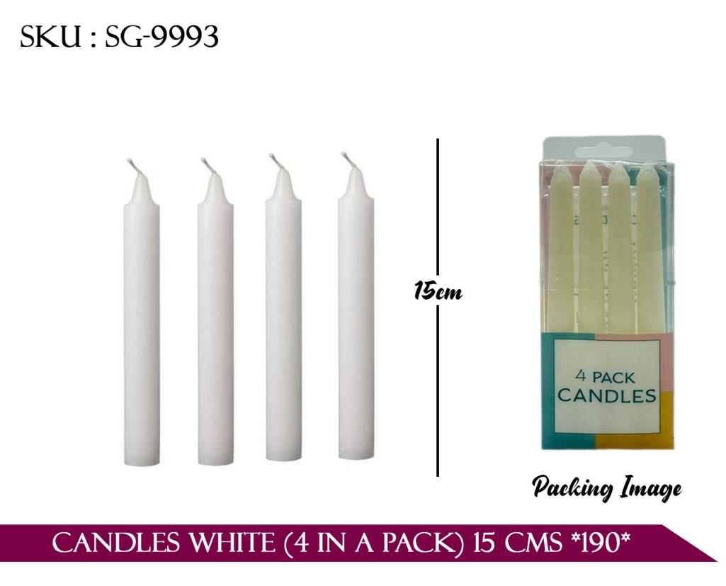 Candles white (4 in a pack) 15 Cms *190*