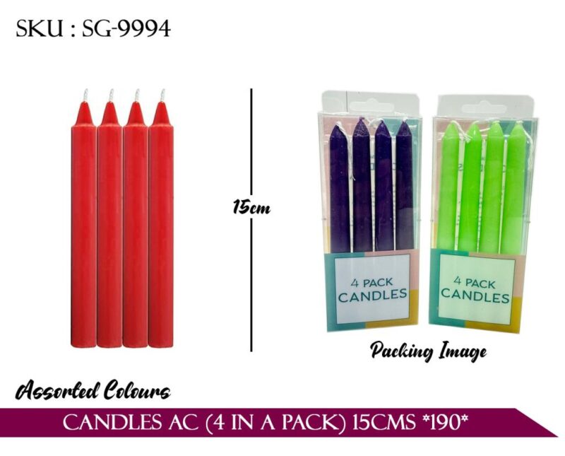Candles Assorted colours (4 in a pack)15Cms *190*